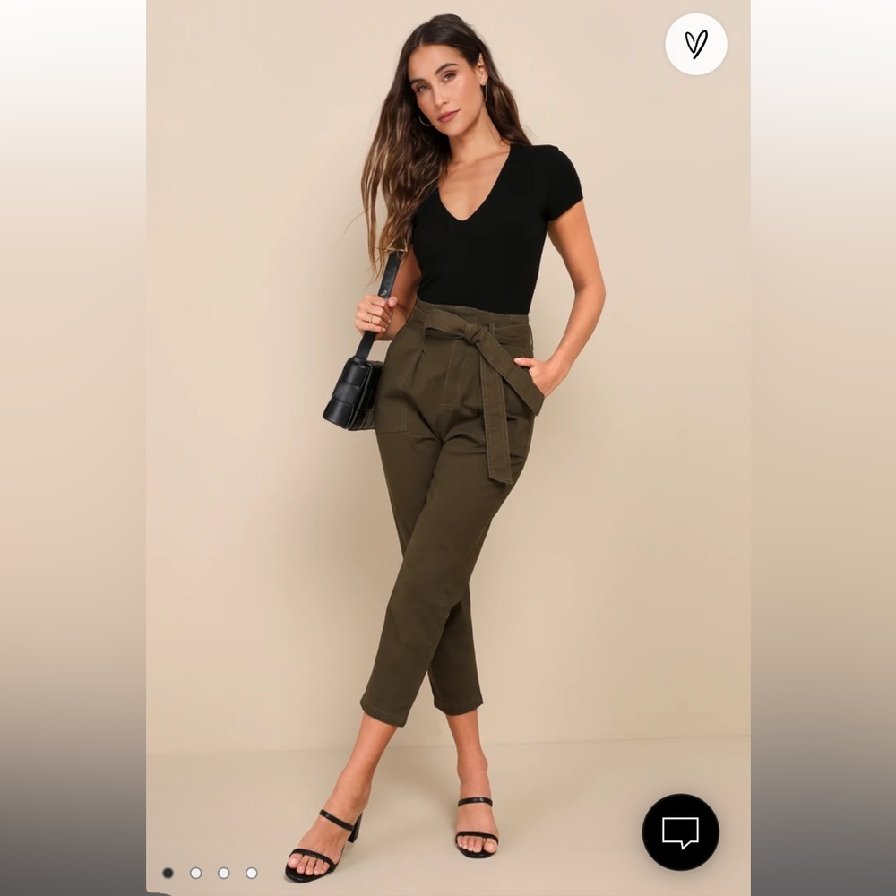 Leo Olive Green Tie-Waist Cropped Pants